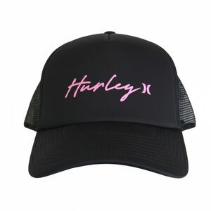Hurley Black Trucker Cap with Pink Script Logo